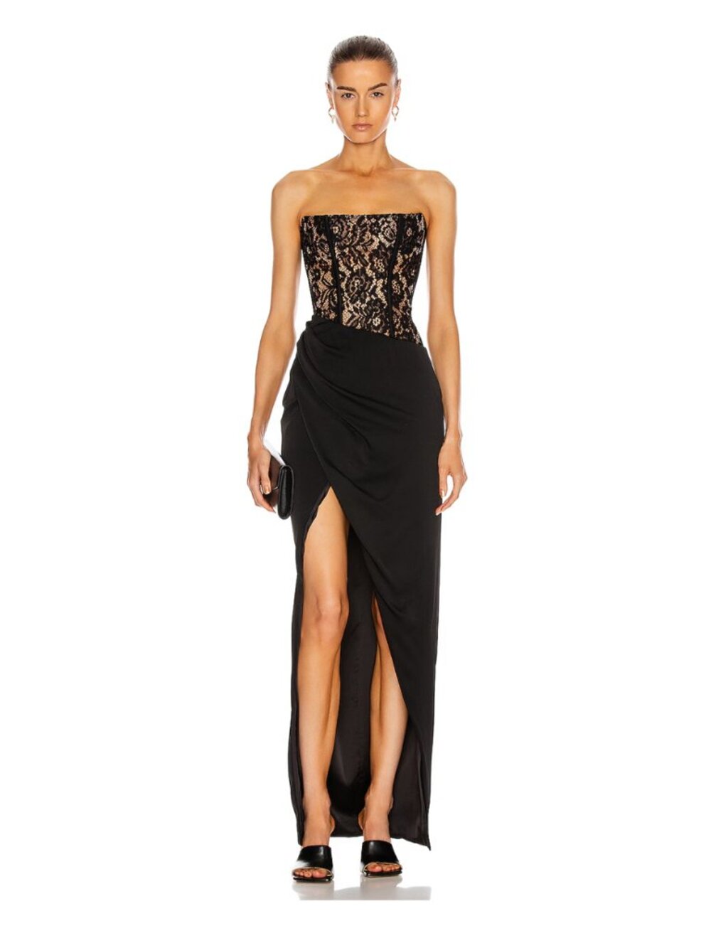 Rasario Asymmetric Lace Corset Dress in Black 42 10